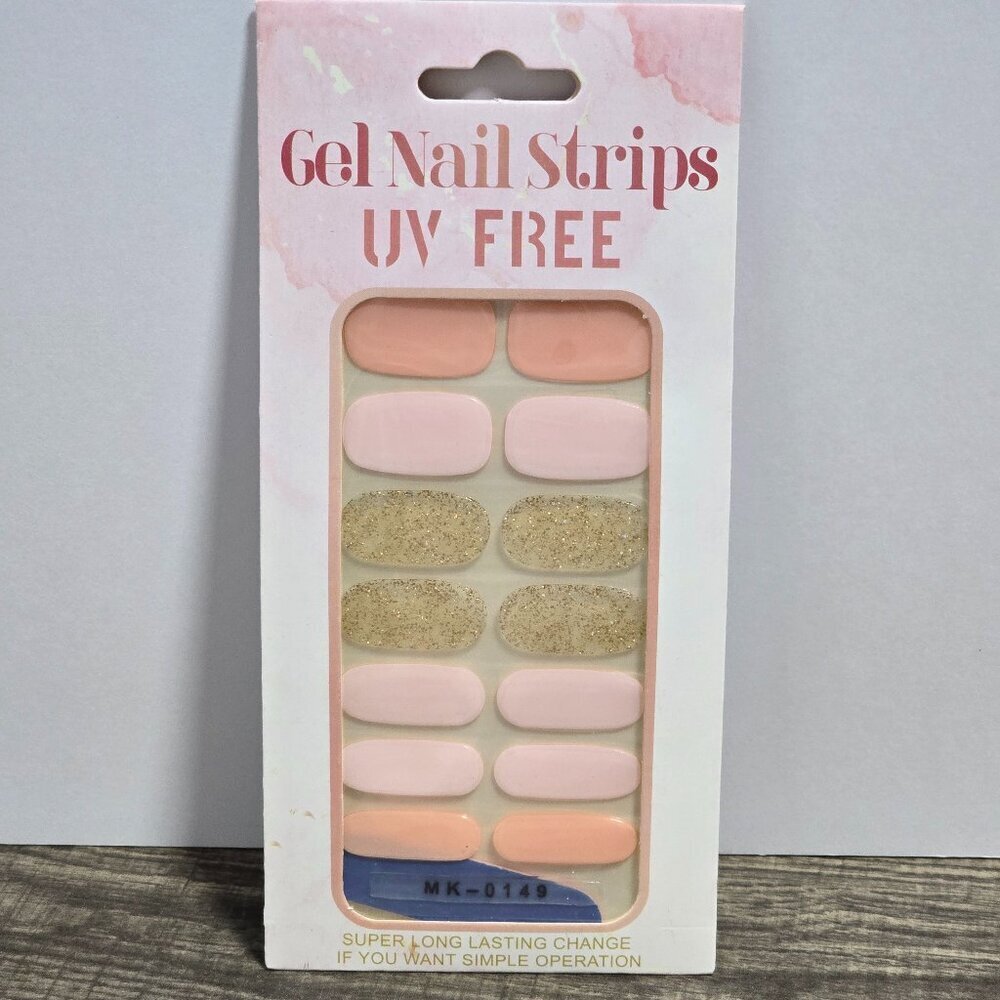 🖤 3/$12 Light Pink and Gold Glitter Nail Polish Strips - No UV Needed Brand New - Picture 2 of 3